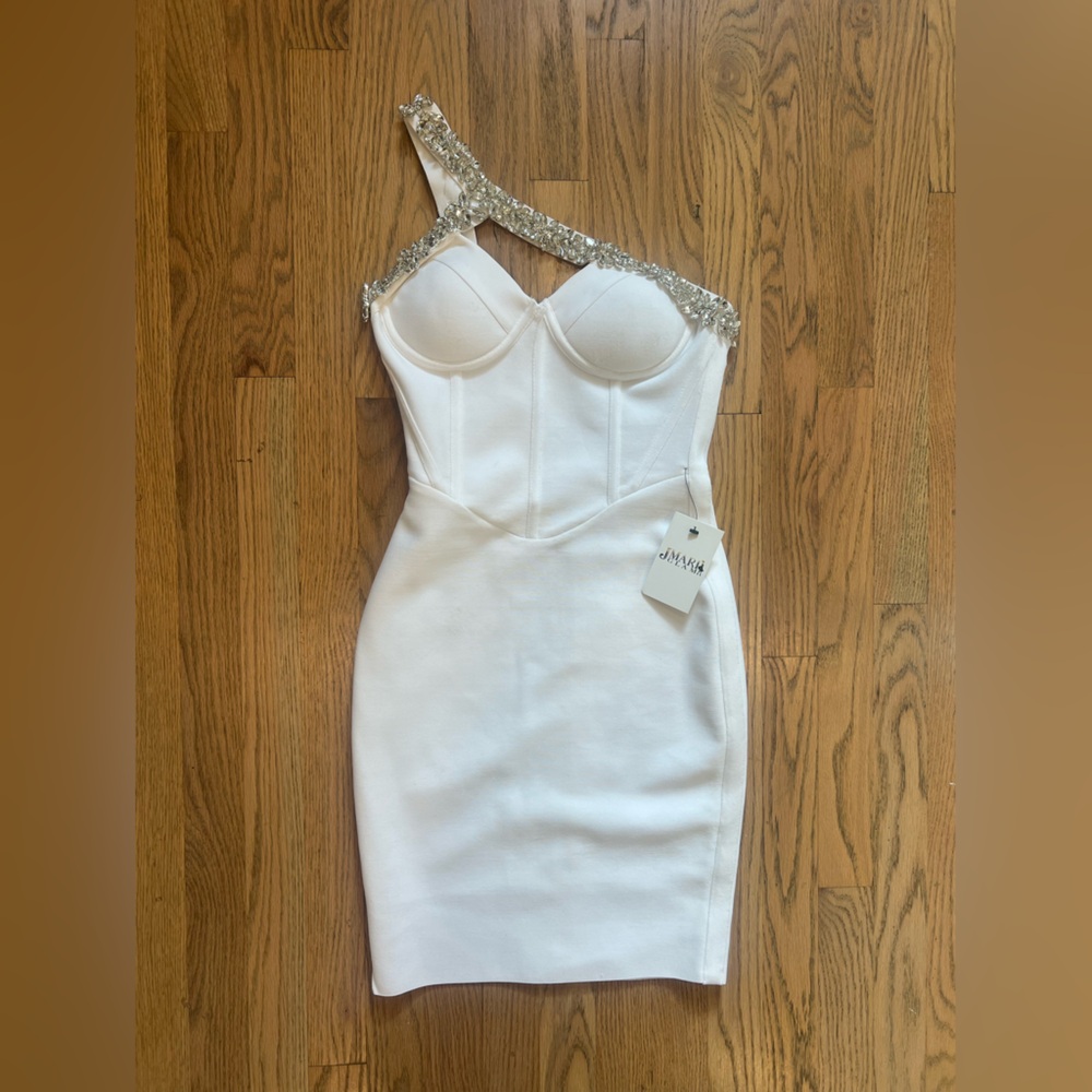 White Embellished One Shoulder Cocktail Dress - Size Small